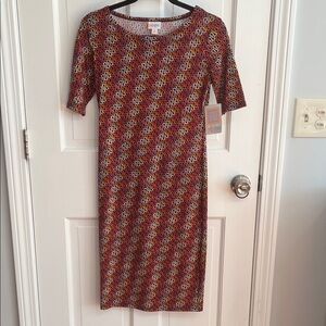 LuLaRoe Red and Yellow Patterned Midi Dress